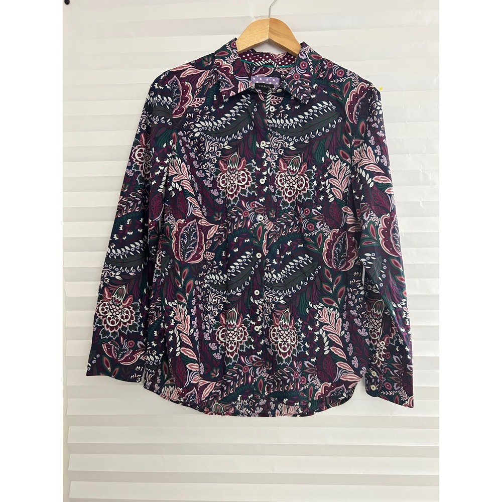 Talbots Womens M Cotton Button Down Shirt Paisley Floral Long Sleeve Blouse Chic
